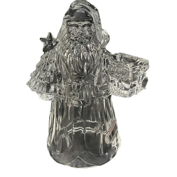 Vtg Santa 24% Lead Crystal Glass Candleholder Taper Figurine 7.5" Made in USA - Picture 1 of 13